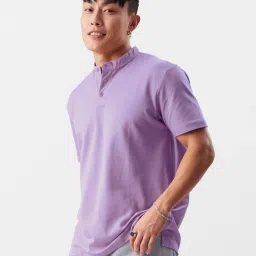 The Souled Store Lavender Regular Fit Mandarin Collar T-Shirt image 3