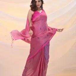 Arhi Pink Blended Woven Design Saree with Unstitched Blouse image 3