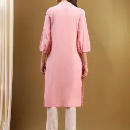 Biba Blush Pink Cotton Straight Kurta image 2