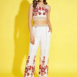 StyleStone White & Red Floral Crop Top With Trousers & Shrug image 3