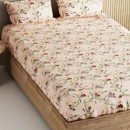 Bianca Palladium Apricot Cotton Floral 144 TC King Flat Bedsheet with 2 Pillow Covers image 3