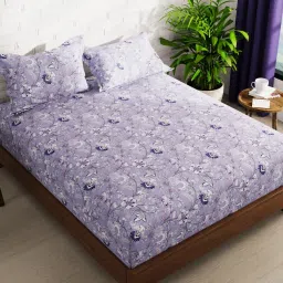 KOPA Envogue Lavender Microfibre Floral 152 TC Double Flat Bedsheet with 2 Pillow Covers image 3