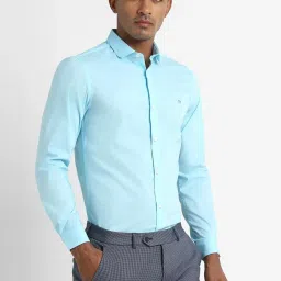 Peter England Perform Sky Blue Slim Fit Self Pattern Shirt image 3