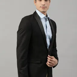 HARSAM Men Black Self-Design Single-Breasted Formal Blazer image 3