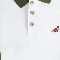 Pantaloons Junior White & Green Cotton Color Block Polo T-Shirt image 3