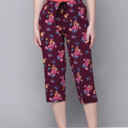 Kryptic Maroon Cotton Floral Print Capris-picture-1