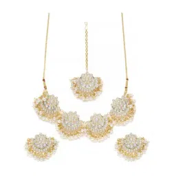Zaveri Pearls Gold Tone Kundan & Pearls Wedding Collection Necklace Earring Maangtikka Set-ZPFK9996-picture-31