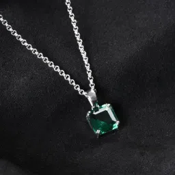 Clara 925 Silver Platinum Plated Green Octagon Pendant with Chain-image-86