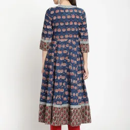 savi india Savi Blue Cotton Anarkali Ethnic Motifs Kurta kurtis image 2