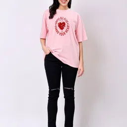 TQH Women Pack of 2 Graphic Printed Round Neck Oversized T-shirts image 3