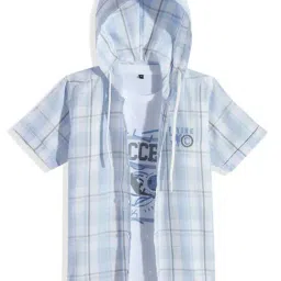 Cavio Boys Sky Blue Cotton Chequered Shirt-image-61