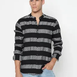 showoffff SHOWOFF Black Slim Fit Stripes Shirt image 2