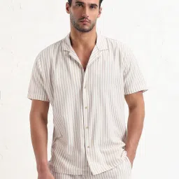 showoffff SHOW OFF Cream Cotton Relaxed Fit Stripes Co-Ords image 2