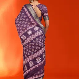 Saree Mall Purple Printed Sarees With Unstitched Blouse image 2