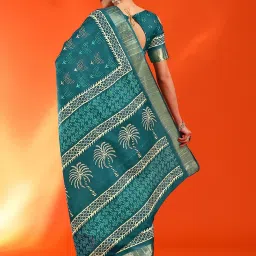 Saree Mall Blue Printed Sarees With Unstitched Blouse image 2