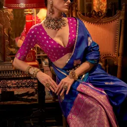 Saree Mall Blue Woven Sarees With Unstitched Blouse image 2