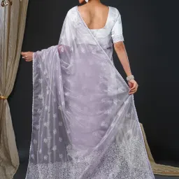 Saree Mall Lilac Embroidered Sarees With Unstitched Blouse image 2