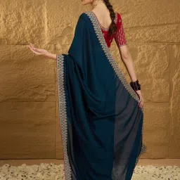 Saree Mall Blue Embroidered Sarees With Unstitched Blouse image 2