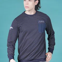 V-Mart Striped Round Neck Cotton Pockets T-shirt-image-24