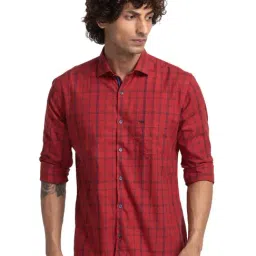 Park Avenue Red Cotton Slim Fit Checks Shirt-image-44