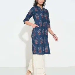 Rangmanch By Pantaloons Blue Regular Fit Floral Print Kurta image 3