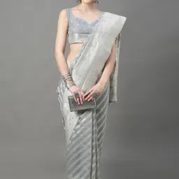 Saree Mall Grey Cotton Silk Woven Saree With Unstitched Blouse image 1