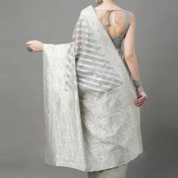 Saree Mall Grey Cotton Silk Woven Saree With Unstitched Blouse image 2