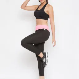 Clovia Black & Pink Slim Fit Tights image 4