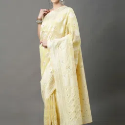 Saree Mall Yellow Cotton Silk Woven Saree With Unstitched Blouse image 3