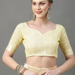 Saree Mall Yellow Cotton Silk Woven Saree With Unstitched Blouse image 4