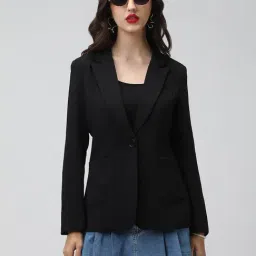 SHOWOFFFF Black Cotton Solid Blazer-picture-18