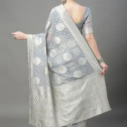 Saree Mall Grey Cotton Silk Woven Saree With Unstitched Blouse image 2