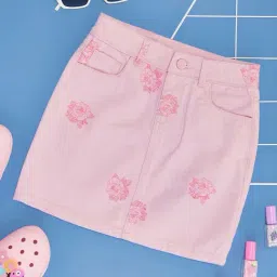 Pantaloons Junior Girls Pink Cotton Embroidery Skirts-image-36