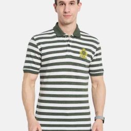 Octave Green Cotton Regular Fit Striped Polo T-Shirt-picture-22