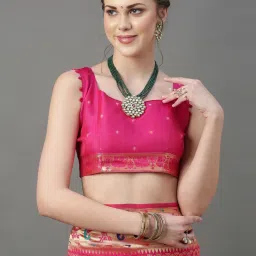 Saree Mall Pink Woven Saree With Unstitched Blouse image 4