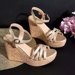 Truffle Collection Women's Golden Ankle Strap Wedges-image-62