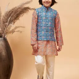 VASTRAMAY Boys Multicolor Printed Full Sleeves Kurta Sets-picture-15