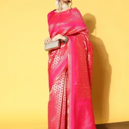 Saree Mall Pink Woven Saree With Unstitched Blouse image 3