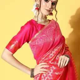 Saree Mall Pink Woven Saree With Unstitched Blouse image 4