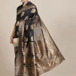 Saree Mall Black Woven Saree With Unstitched Blouse image 1