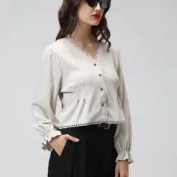 SHOWOFFFF Grey Cotton Solid Top image 4