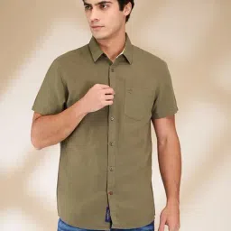 Being Human Olive Cotton Linen Regular Fit Solid Shirt-picture-13