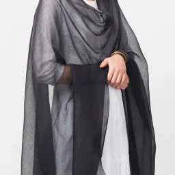 Fabindia Grey & Black Plain Dupatta image 2