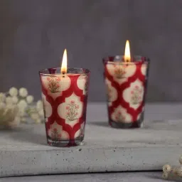 India Circus Red Glass Poppy Flower Scarlet Conical Candle Votive - Set of 2-picture-14