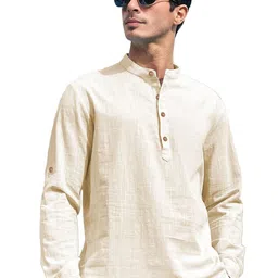 Navkanj Band Collar Roll-Up Sleeves Cotton Straight Short Kurta-picture-10