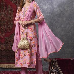 GoSriKi Women Floral Printed Regular Kurta with Trousers & With Dupatta-picture-12