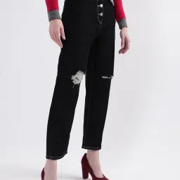 Elle Black Straight Fit Mid Rise Lightly Washed Jeans image 3