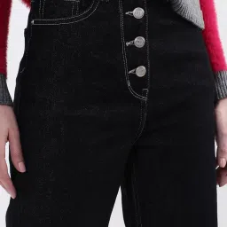 Elle Black Straight Fit Mid Rise Lightly Washed Jeans image 5