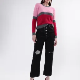 Elle Black Straight Fit Mid Rise Lightly Washed Jeans image 4