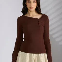 SHOWOFFFF Brown Cotton Solid Top-picture-15